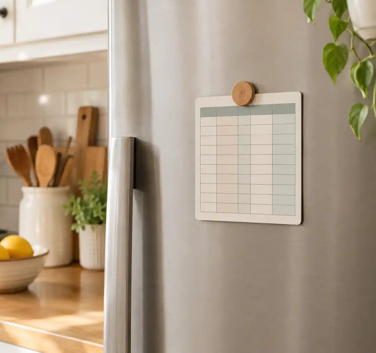 A small measurement conversion magnet on a refrigerator door